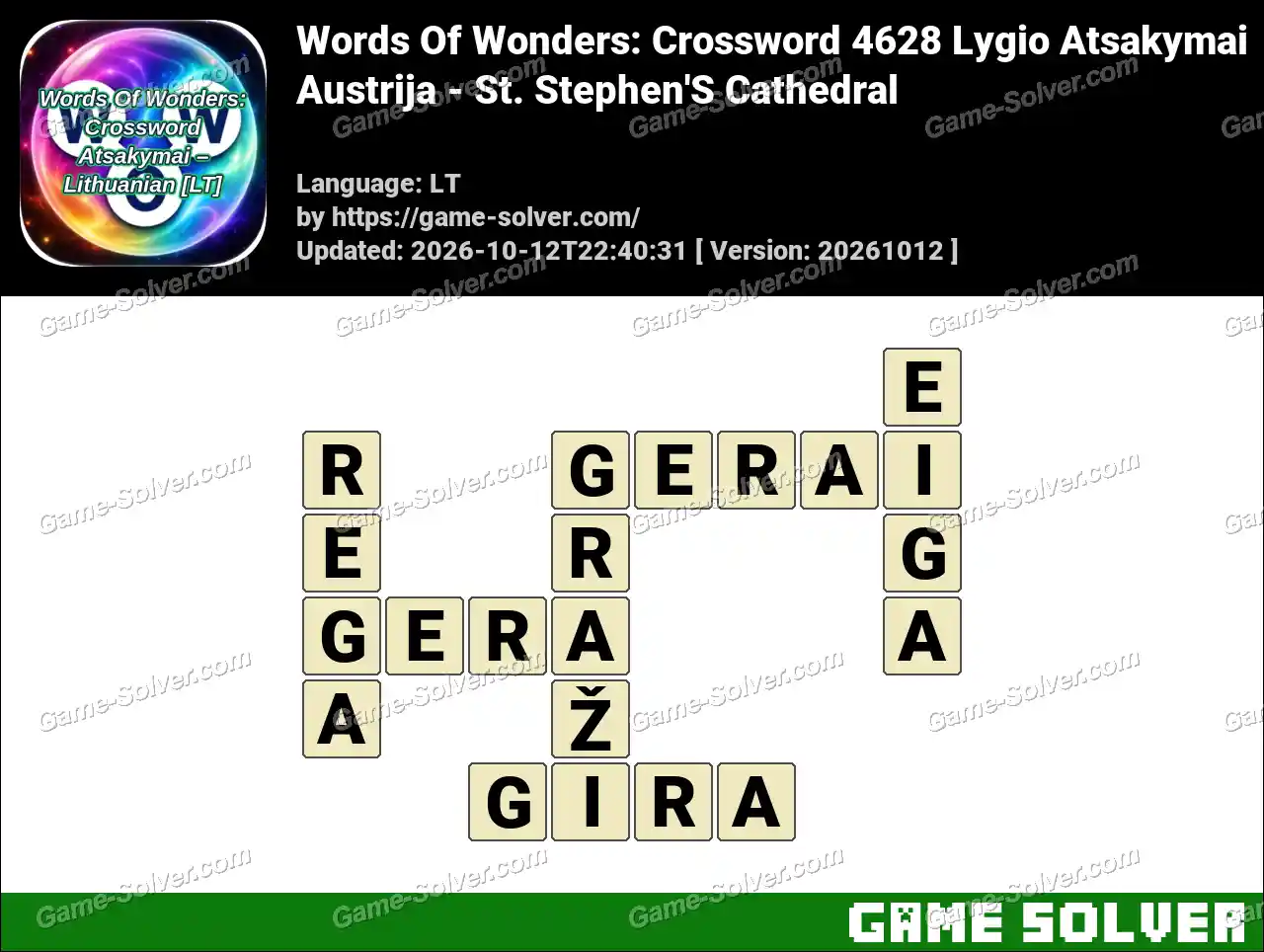 Words Of Wonders: Crossword 4628 Lygio Atsakymai – Austrija – St. Stephen’S Cathedral
